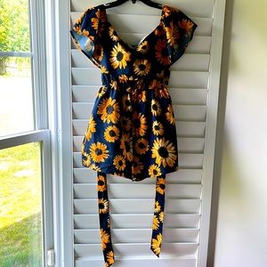 Navy blue sunflower romper